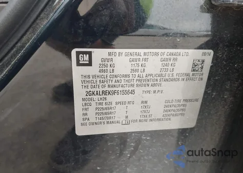 2015 GMC Terrain Sle-2 from USA, damaged, VIN 2GKALREK9F6155645